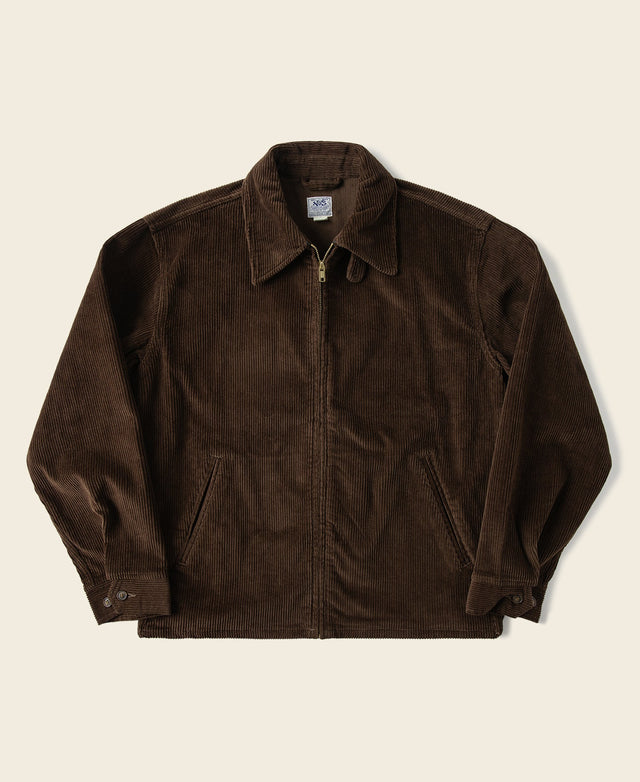 9 Wale Cotton Corduroy Zip-Up Jacket - Brown