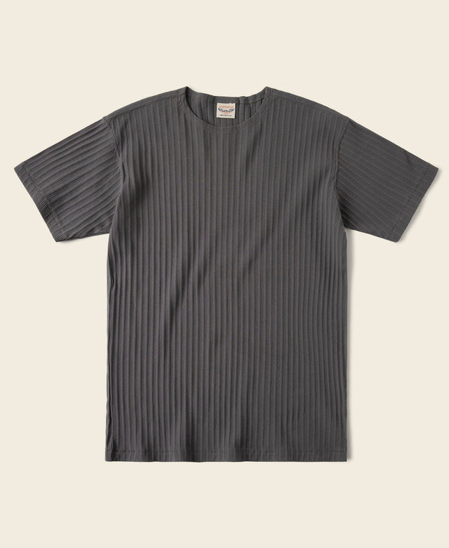 1950s Ribbed Cotton-Spandex Blend T-Shirt - Dark Gray
