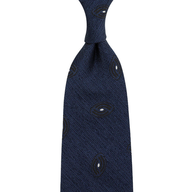 Geometrical Boucle Silk Tie - Navy - Hand-Rolled