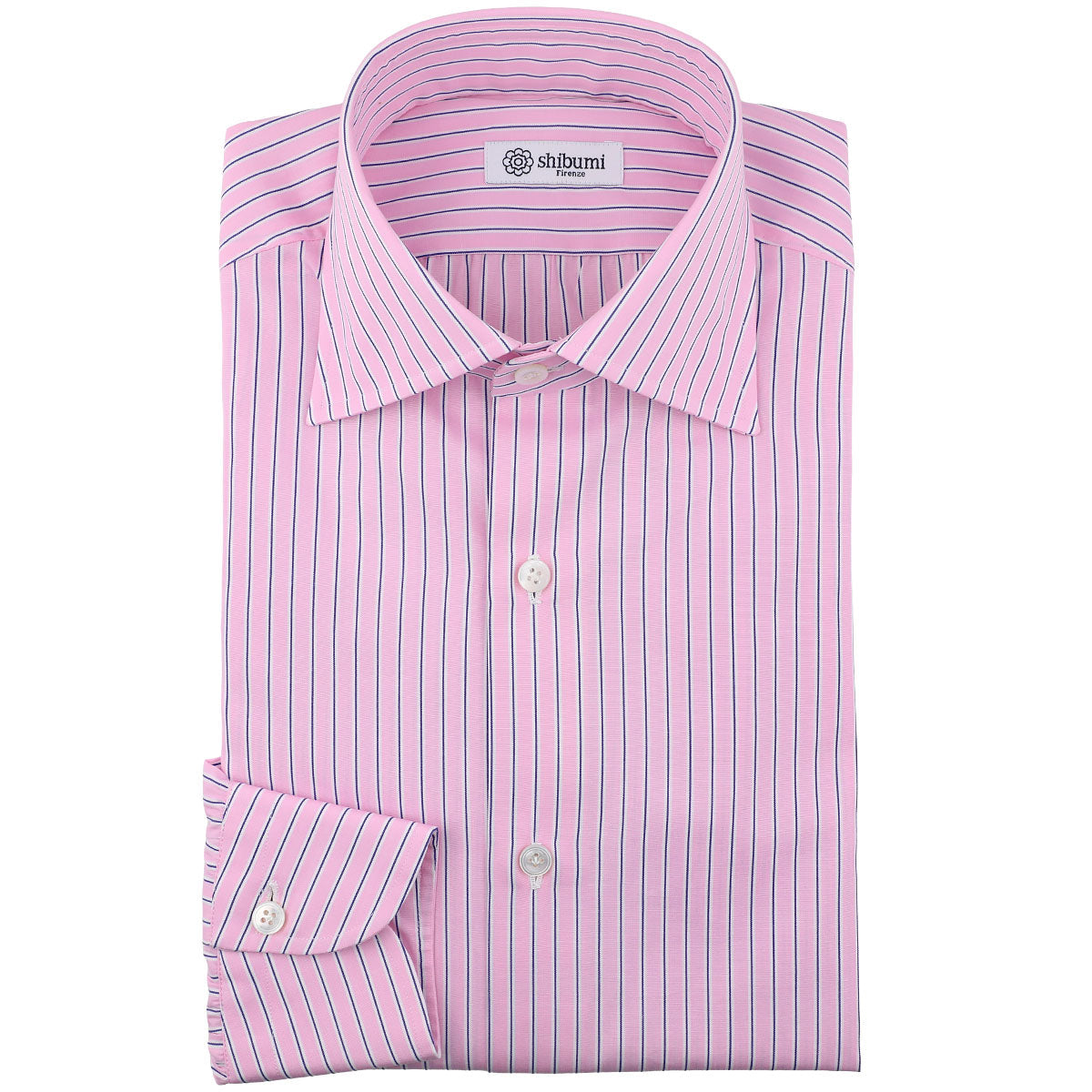 Poplin Semi Spread Shirt Pink Ticking Stripe