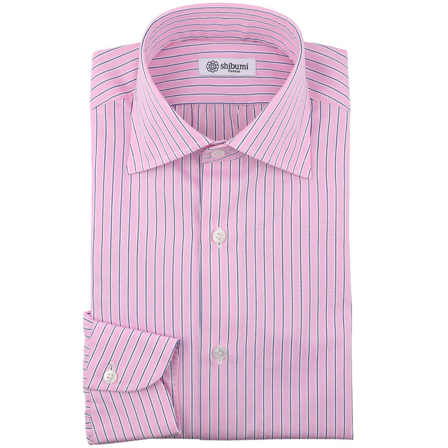 Poplin Semi Spread Shirt - Pink - Ticking Stripe