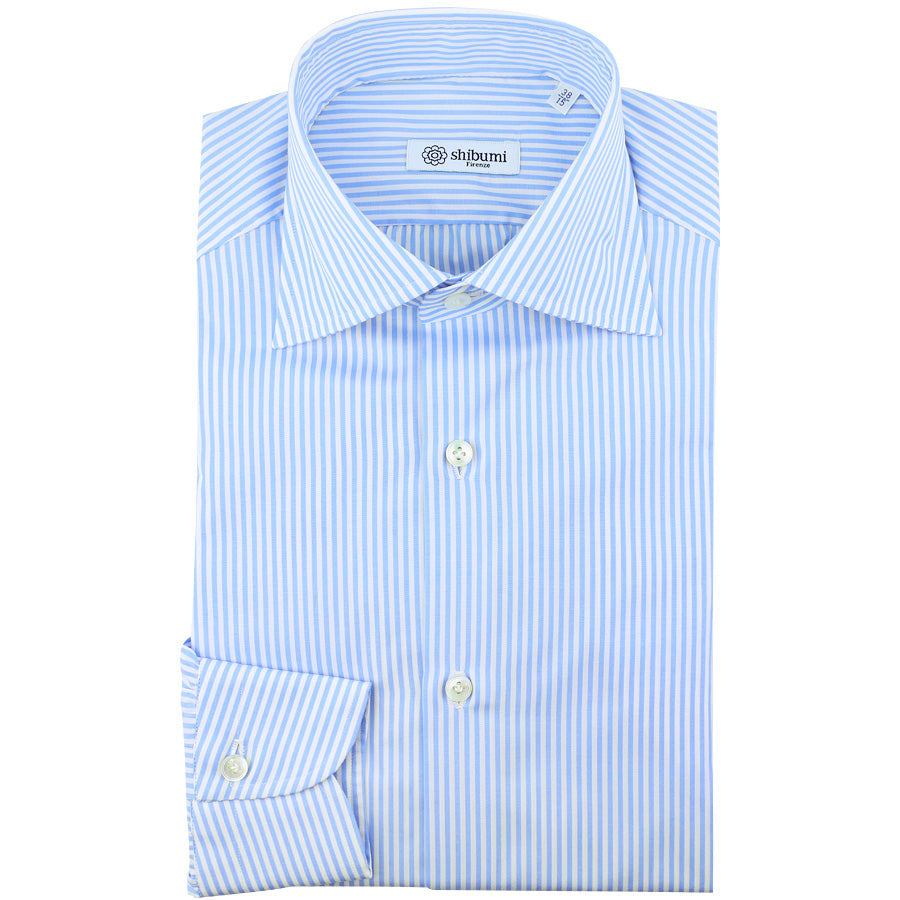 Poplin Semi Spread Shirt Sky Pencil Stripe