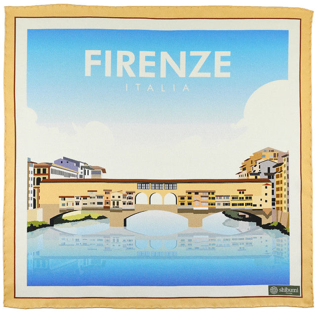 Firenze Travel Poster Silk Pocket Square - Ponte Vecchio - 40x40cm