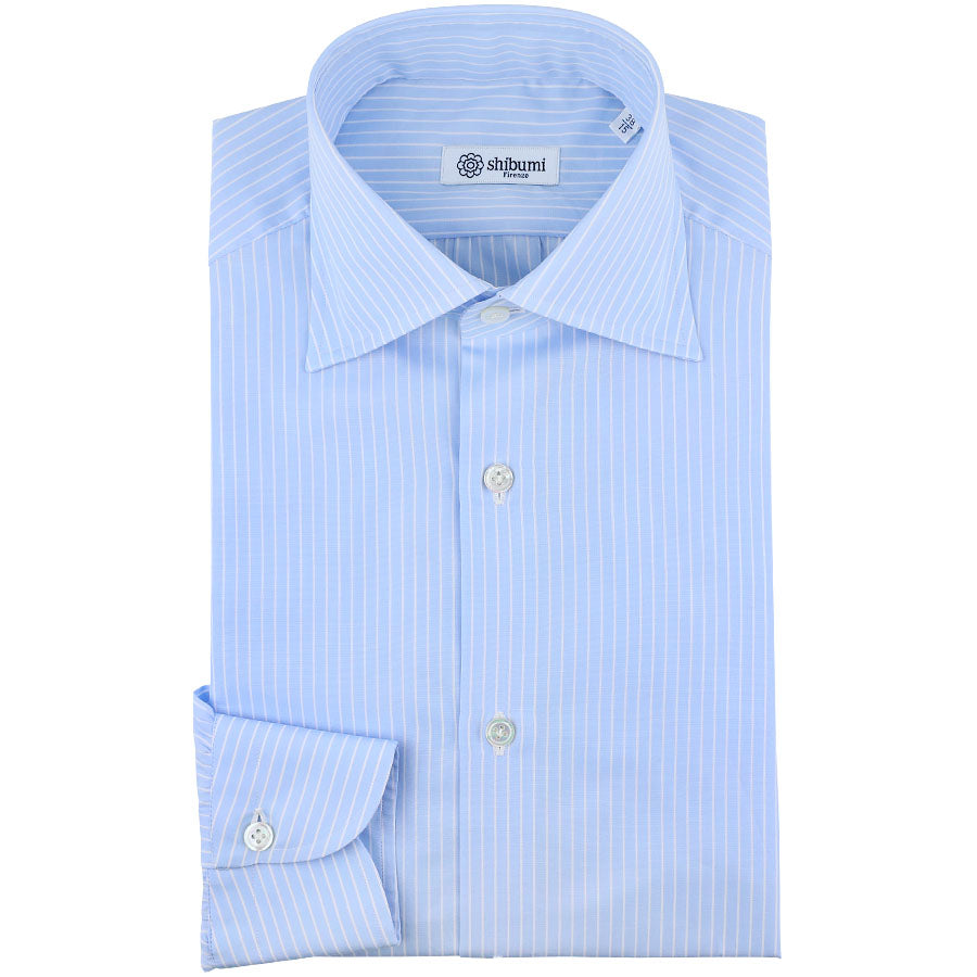 Poplin Semi Spread Shirt White Reverse Stripe
