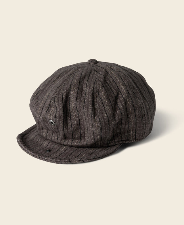 Yarn-Dyed Stripe Newsboy Cap - Brown
