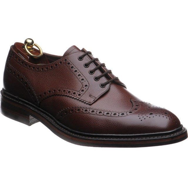 Loake Badminton 2 mens rubber-soled brogues in dark brown burnished grain