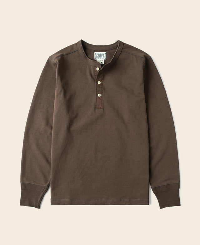 Vintage Long Sleeve Henley Shirt - Coffee