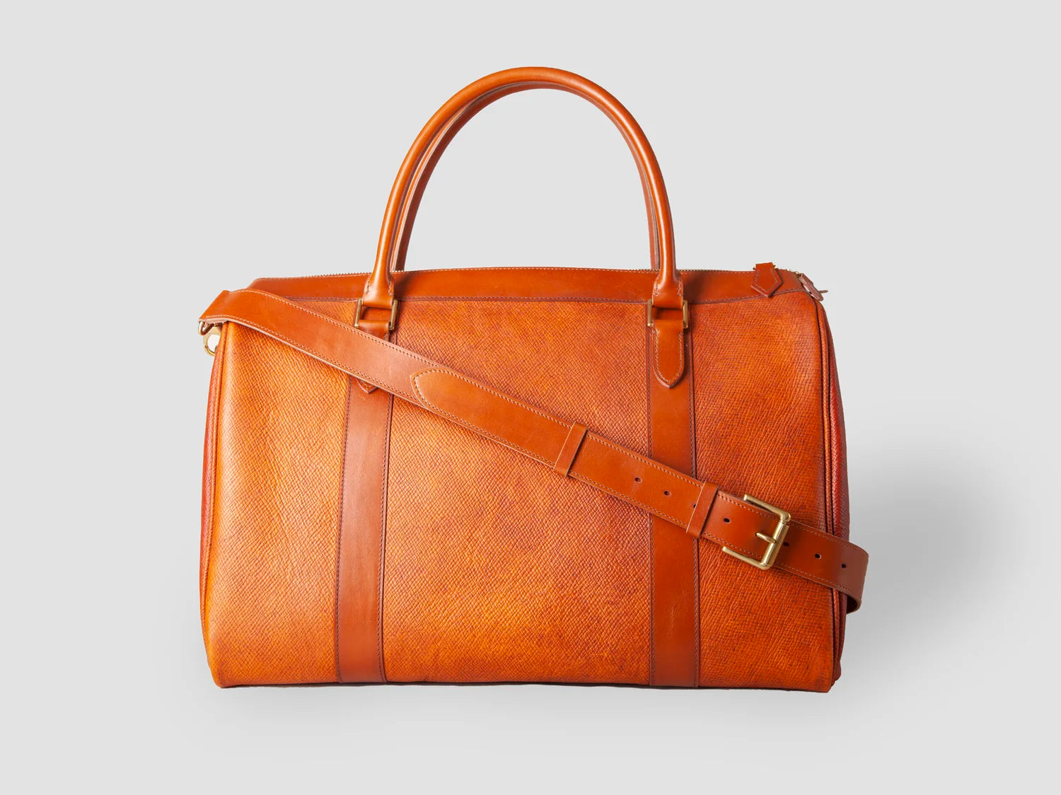 Cognac Hatchgrain Deerskin Weekend Bag — George Cleverley
