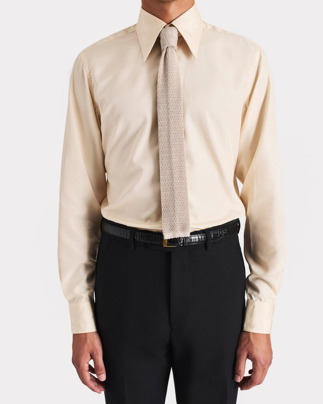 CHEMISE COL LARGE EN POPELINE DE SOIE - VANILLE