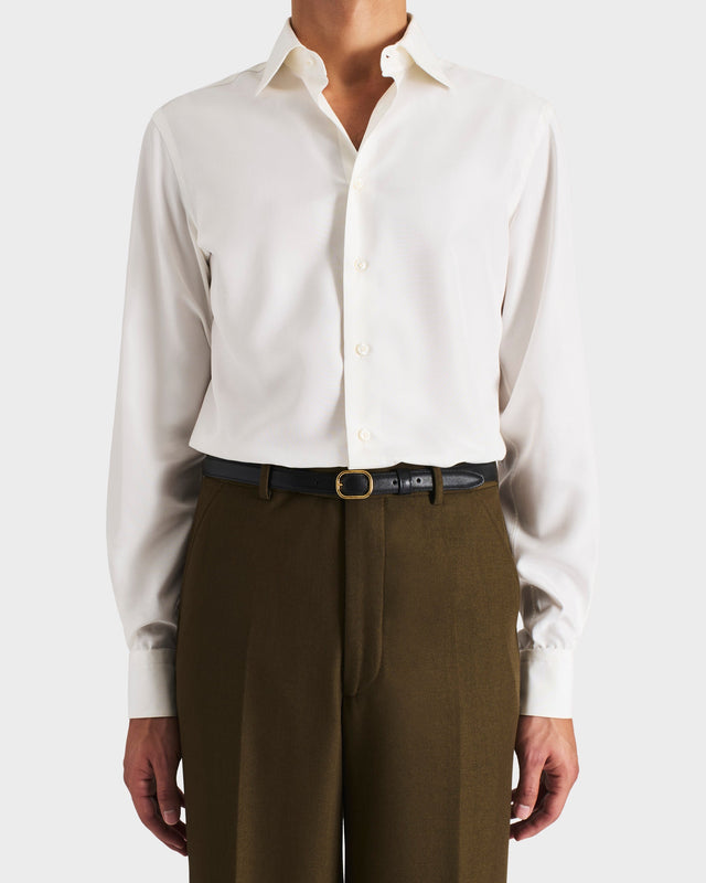 CHEMISE COL CLASSIQUE EN POPELINE DE SOIE - BLANC CASSÉ