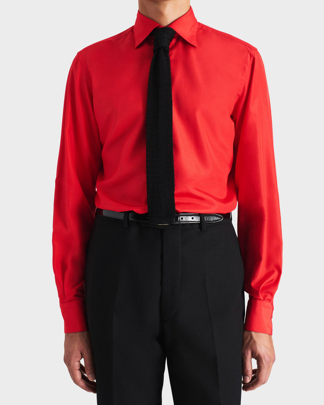 CHEMISE COL CLASSIQUE EN POPELINE DE SOIE - TANGERINE
