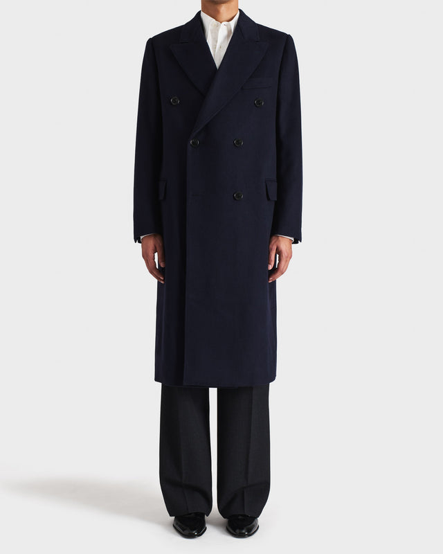 MANTEAU CROISÉ EN SERGÉ DE LAINE - BLEU MARINE