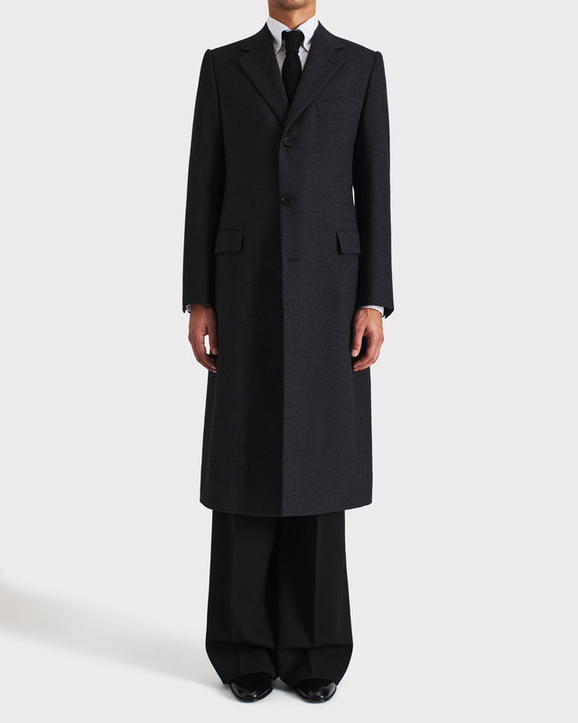 MANTEAU DROIT EN TWEED DE LAINE THORNPROOF - ANTHRACITE