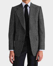 VESTE DROITE EN SERGÉ DE LAINE ET MOHAIR 2-PLY - CHEVRONS NOIR ET GRIS
