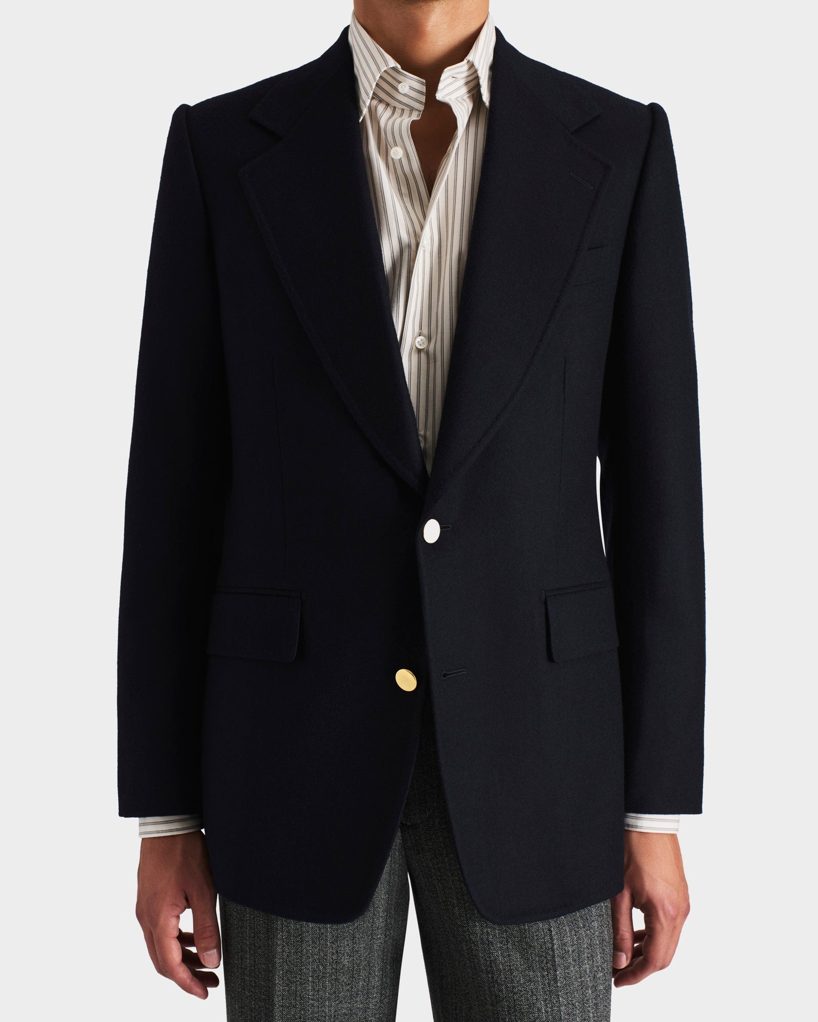 Veste Droite En Flanelle De Laine Bleu Marine