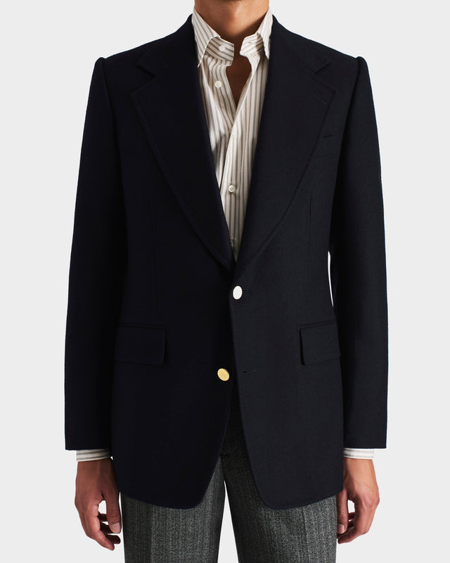 VESTE DROITE EN FLANELLE DE LAINE - BLEU MARINE