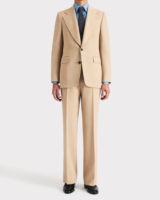 COSTUME DROIT EN GABARDINE DE LAINE - BEIGE