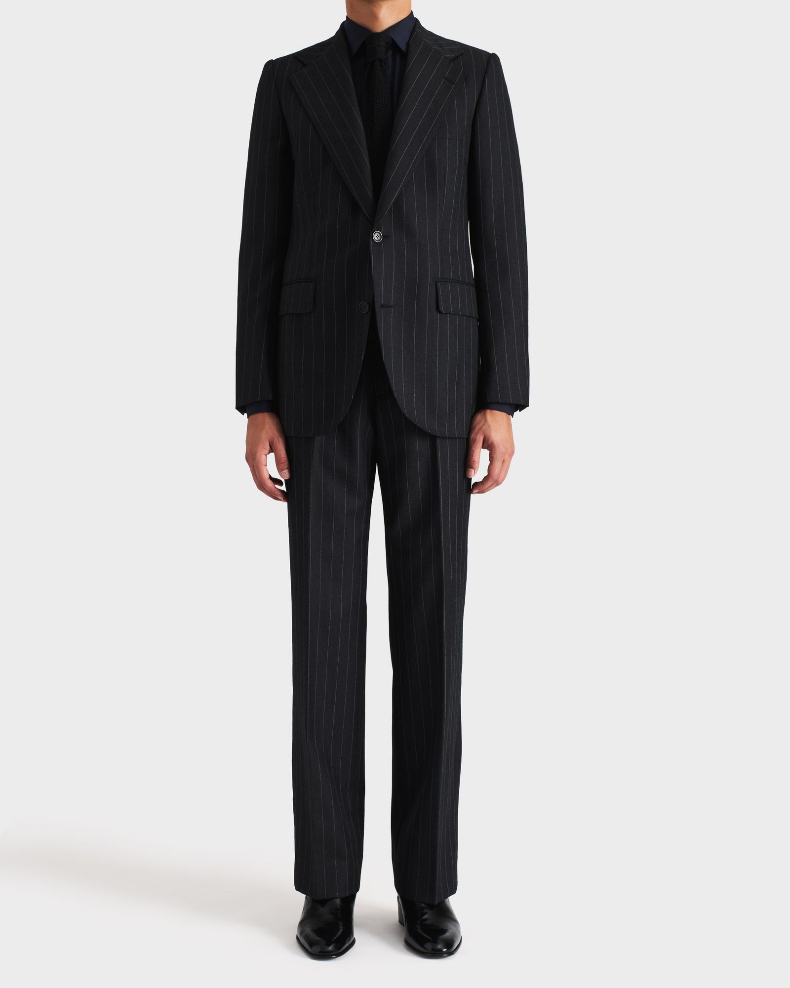 Costume Droit En Serg De Laine Peign E Anthracite Rayures Grises