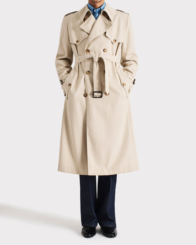 TRENCH-COAT EN GABARDINE DE POLY-COTON RECYCLÉ - BEIGE MASTIC