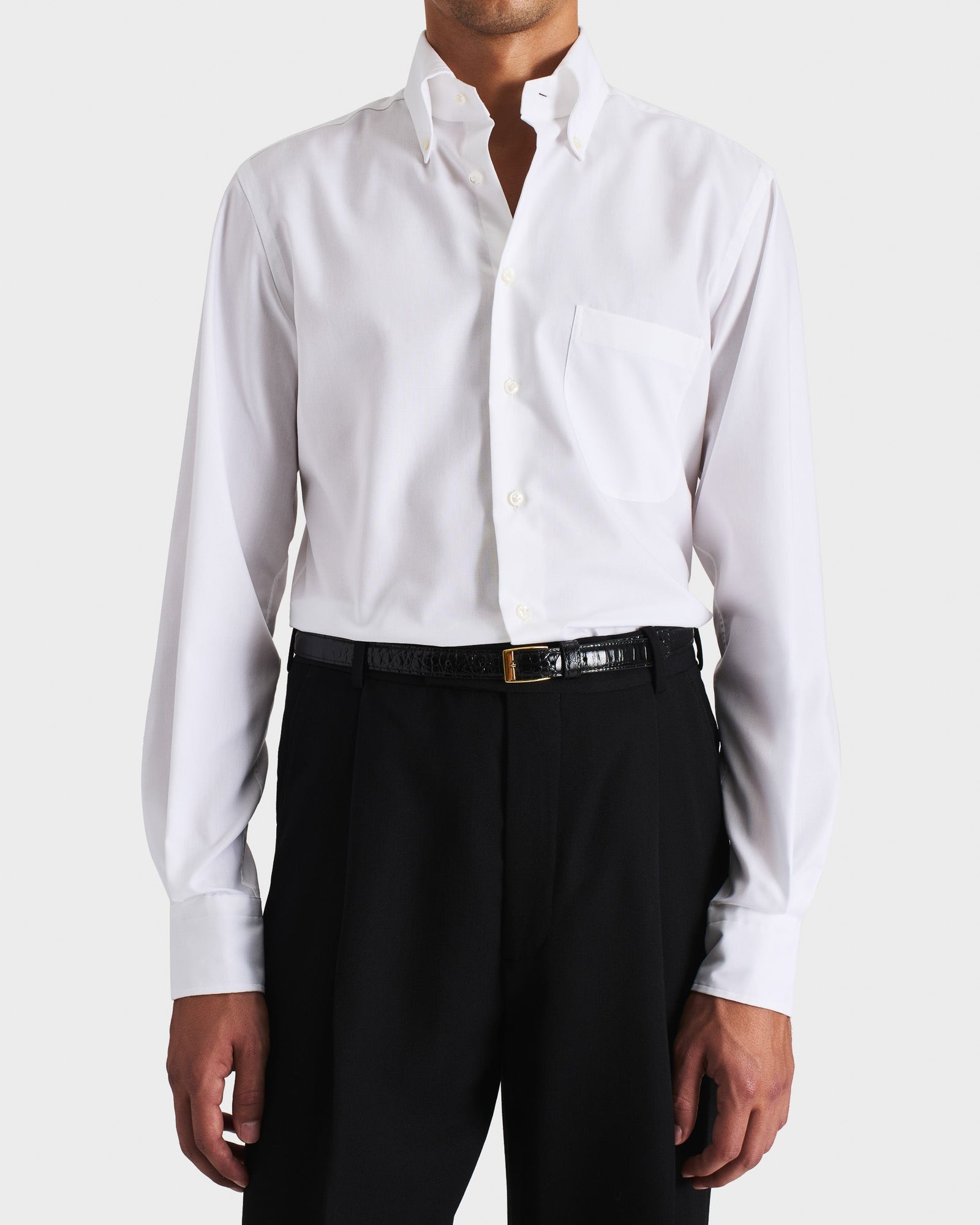 Chemise Col Large Boutonn En Pinpoint De Coton Blanche