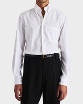 CHEMISE COL LARGE BOUTONNÉ EN PINPOINT DE COTON - BLANCHE