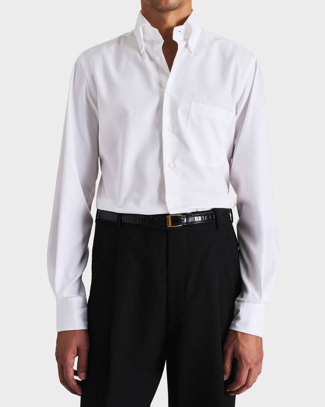 CHEMISE COL LARGE BOUTONNÉ EN PINPOINT DE COTON - BLANCHE