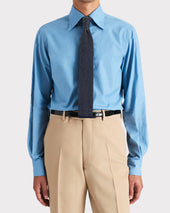 CHEMISE COL LARGE EN CHAMBRAY DE COTON - BLEUE