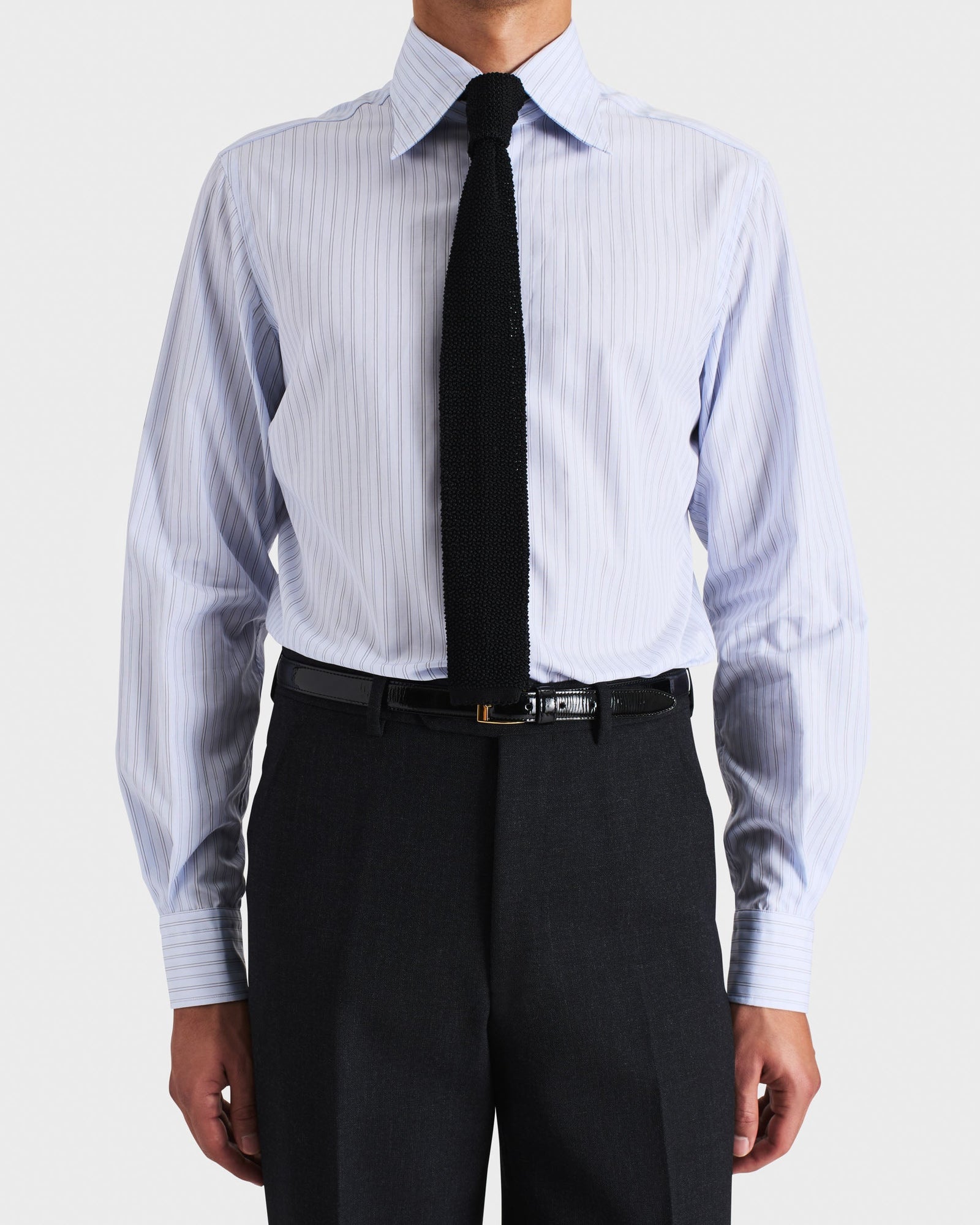 Chemise Col Large En Popeline De Coton Bleu Clair Rayures