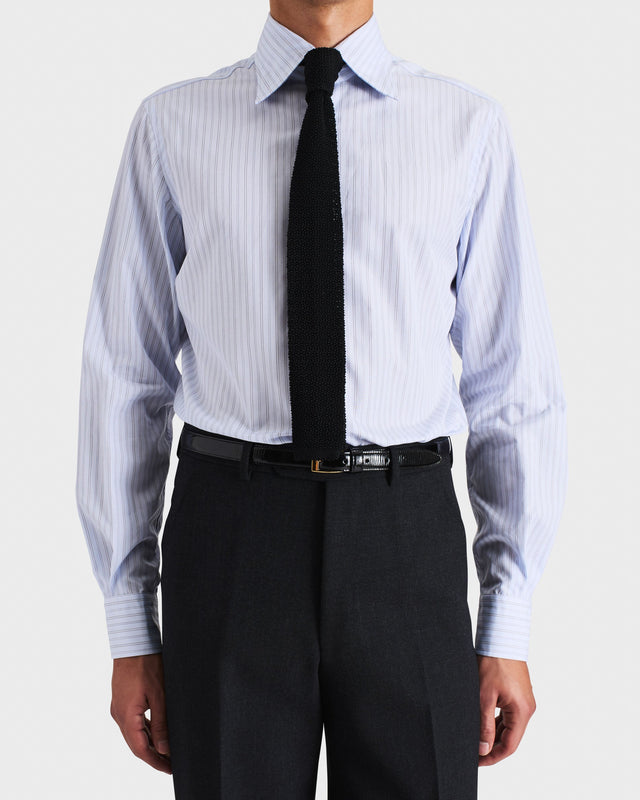 CHEMISE COL LARGE EN POPELINE DE COTON - BLEU CLAIR À RAYURES