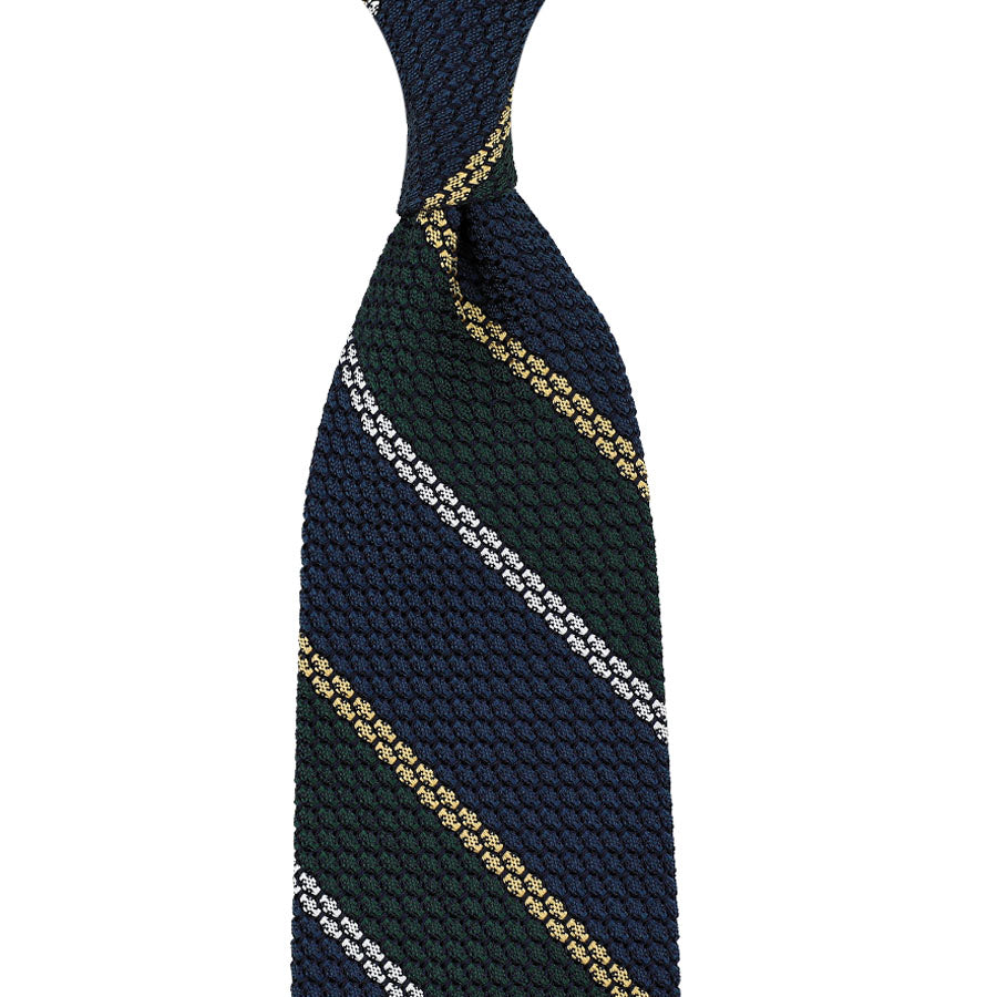 Striped Grenadine Garza Grossa Silk Tie Navy Forest Yellow