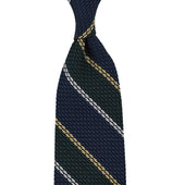 Striped Grenadine / Garza Grossa Silk Tie - Navy / Forest / Yellow / White