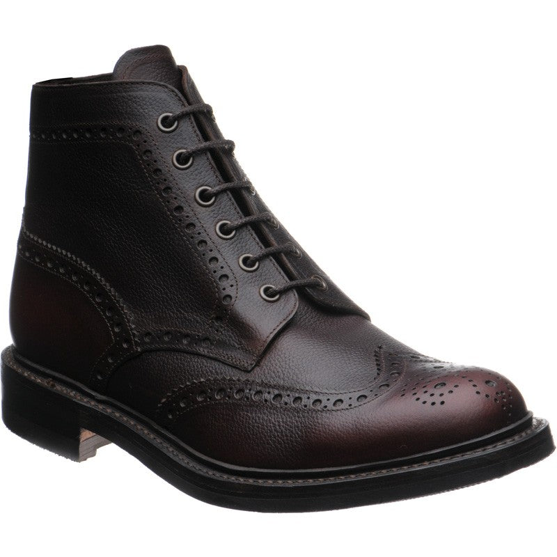Loake Bedale mens rubber-soled brogue boots in mahogany grain