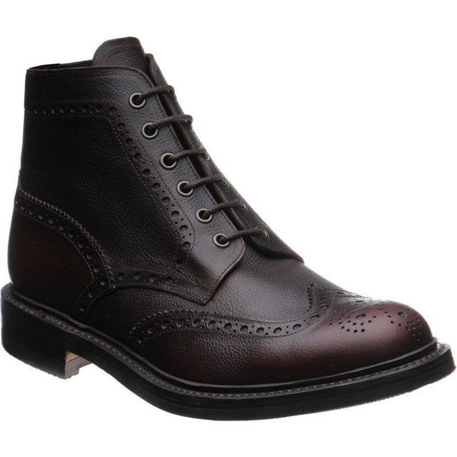 Loake Bedale mens rubber-soled brogue boots in mahogany grain
