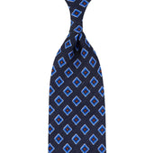 Floral Printed Silk / Linen Tie - Navy - Hand-Rolled