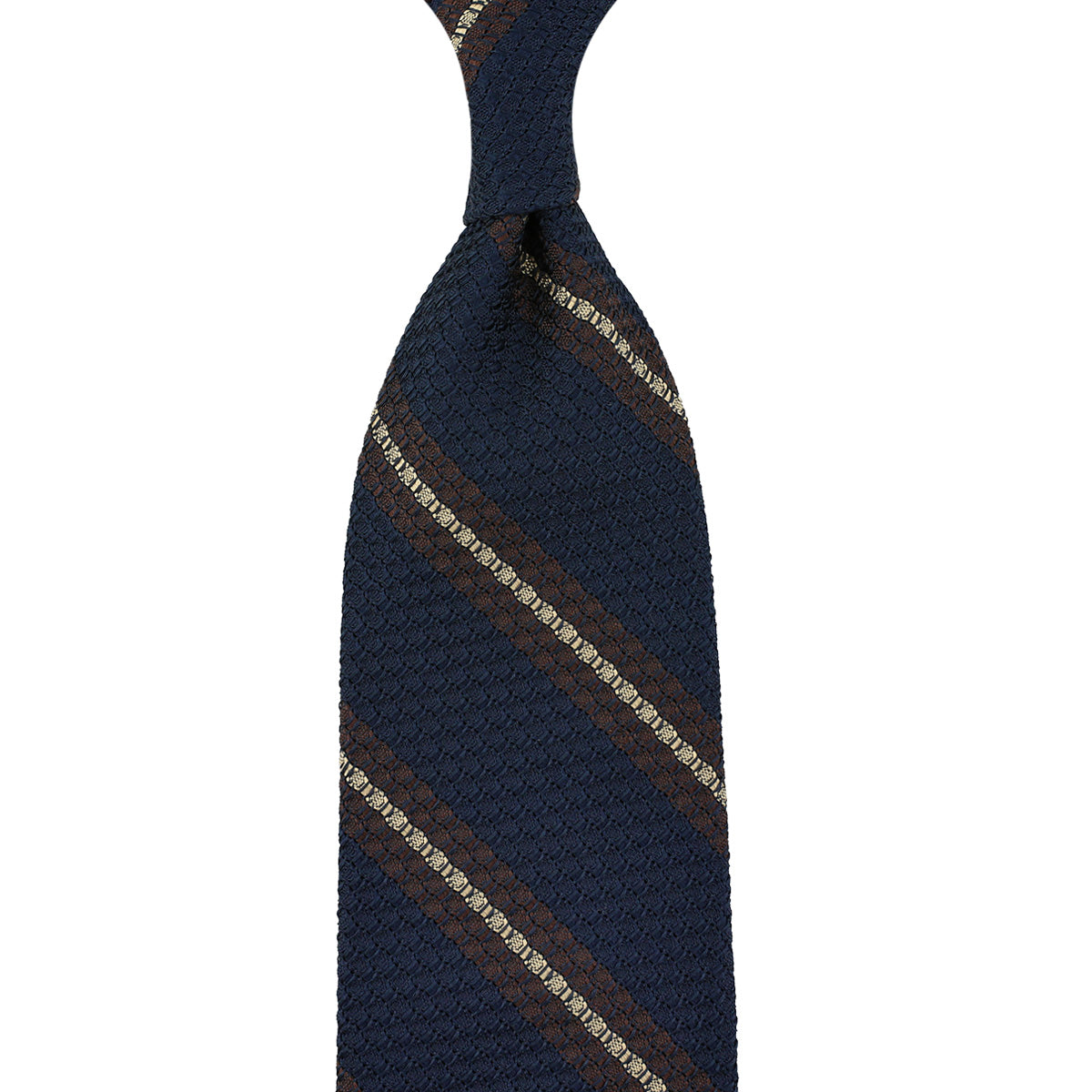 Striped Grossa Grenadine Silk Tie Navy Brown