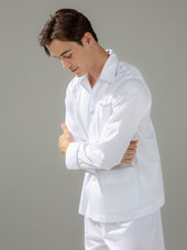 120s Cotton Twill White with Blue Piping Pajamas
