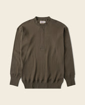 Ribbed Long Sleeve Henley T-Shirt - Olive Brown