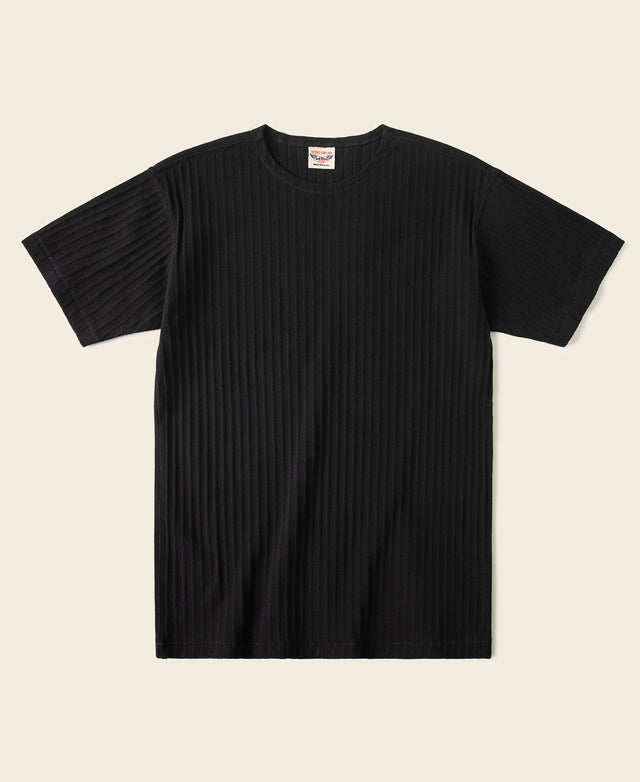 1950s Ribbed Cotton-Spandex Blend T-Shirt - Black