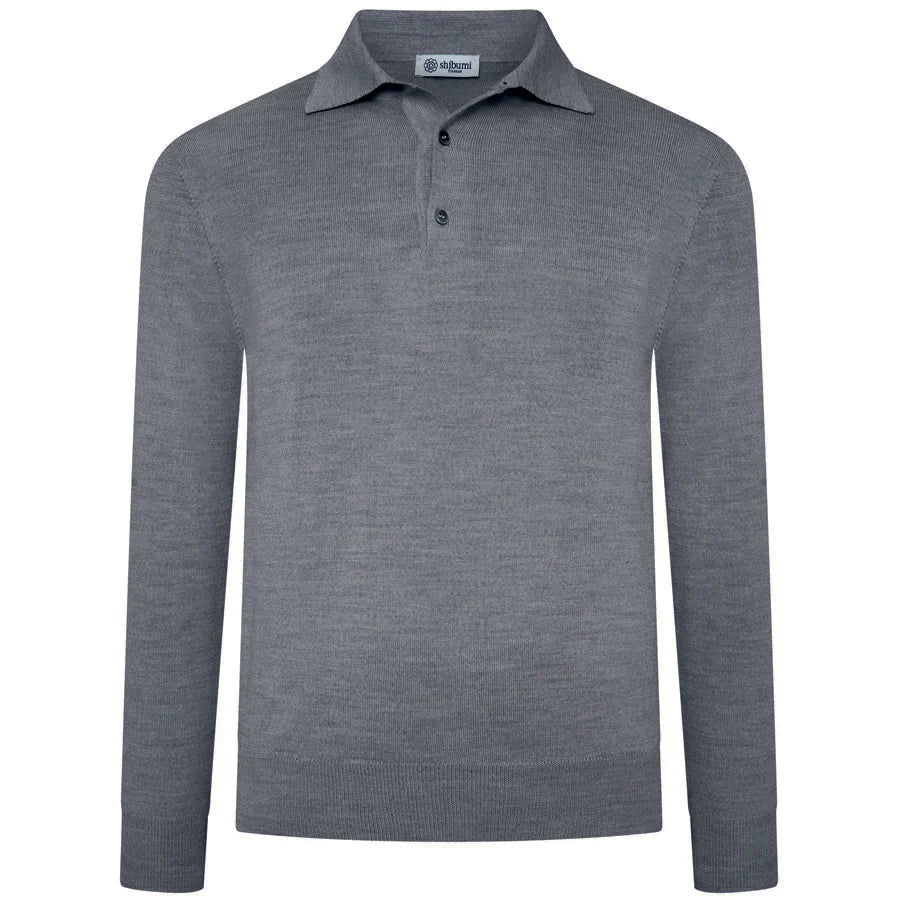 Merino Wool Knitted Polo Mid Grey