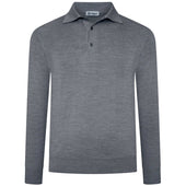 Merino Wool Knitted Polo - Mid Grey