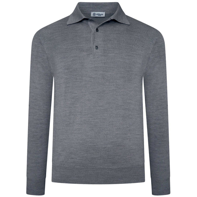 Merino Wool Knitted Polo - Mid Grey