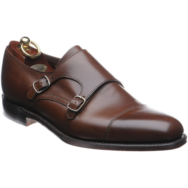 Loake Cannon mens double monk shoes in dark brown calf