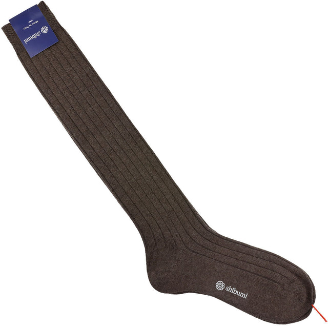 Knee Socks - Ribbed - Brown - Cashmere
