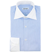 Poplin Semi Spread Shirt - Blue - Ticking Stripe - Cocktail Cuffs