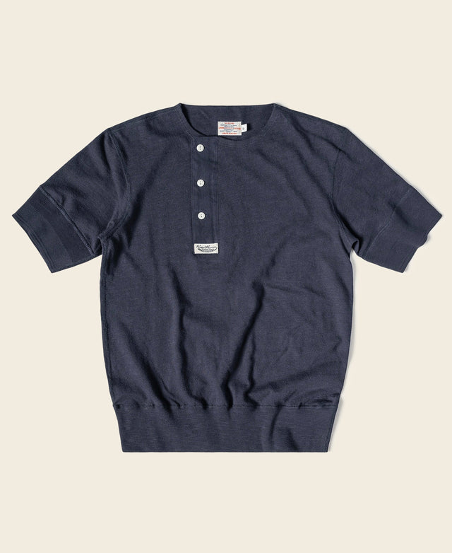 Side Closing Short Sleeve Henley T-Shirt - Navy