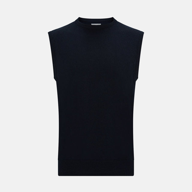 Navy Cashmere Round Neck Vest