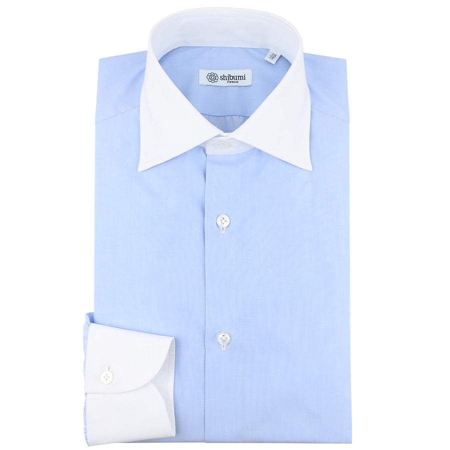 Poplin Semi Spread Shirt White Contrast Collar