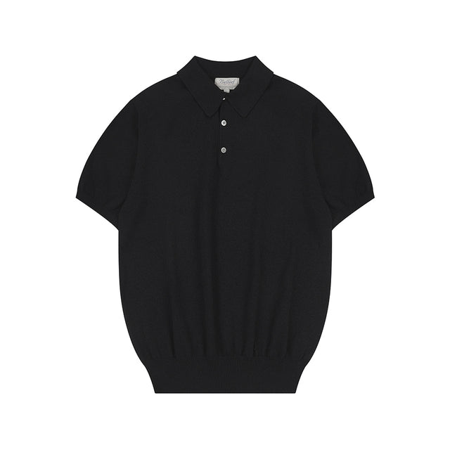 Essential Boucle Cotton Short-Sleeve Polo Knit (Black)