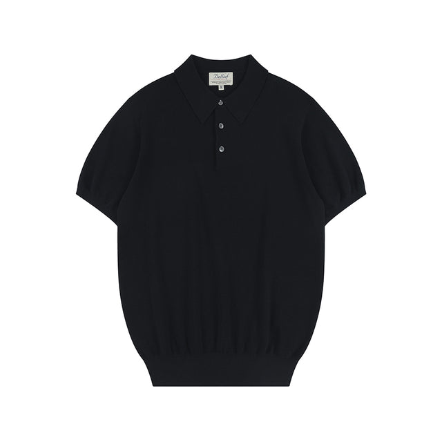 Essential Hard Twist Cotton Short Sleeve Polo Knit (Navy)