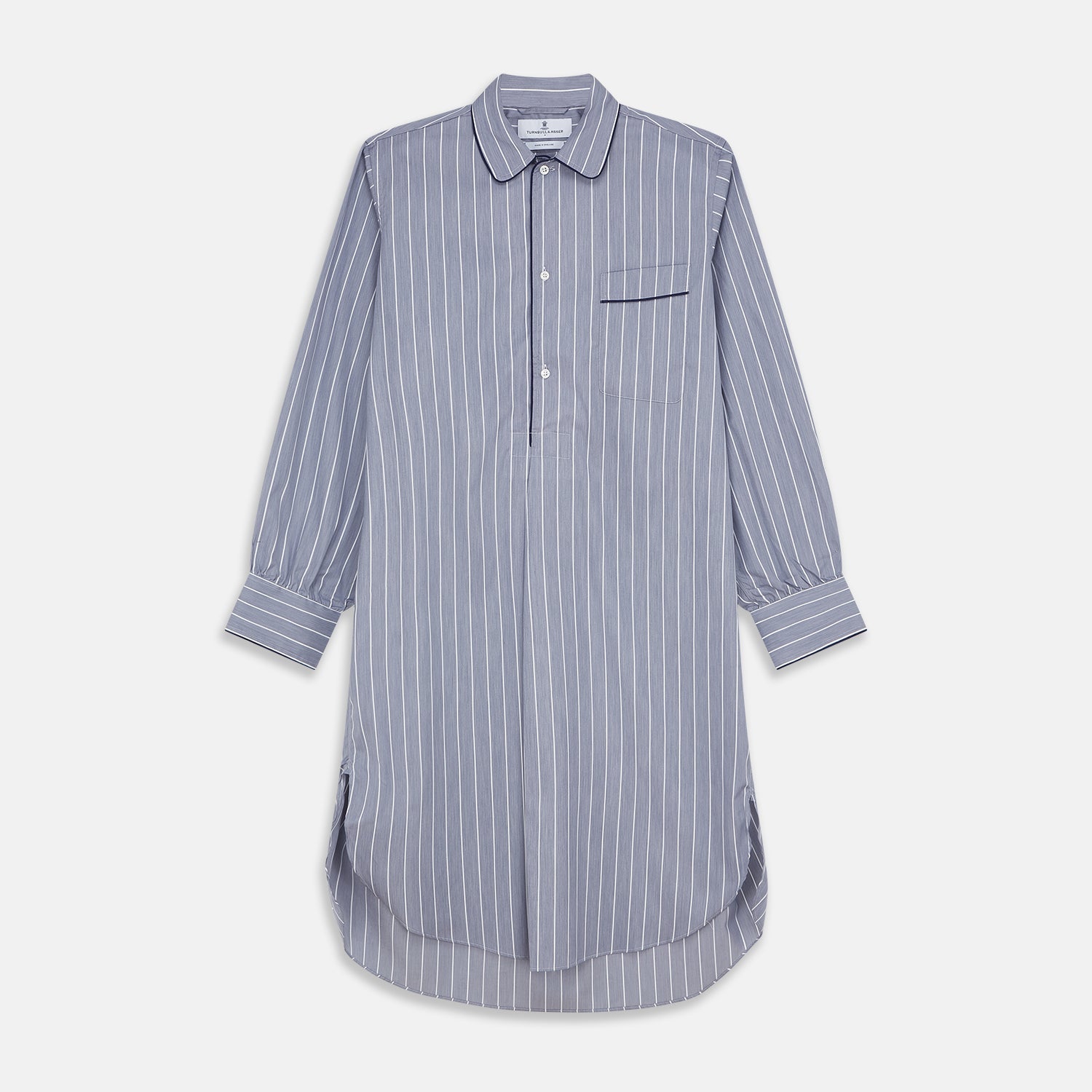 Pale And White Pinstripe Cotton Blend Sussex Nightshirt